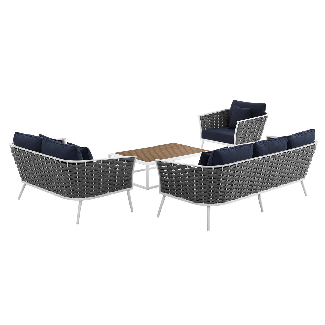 Stellan 4-Piece Alfresco Sectional Sofa Set, White & Navy