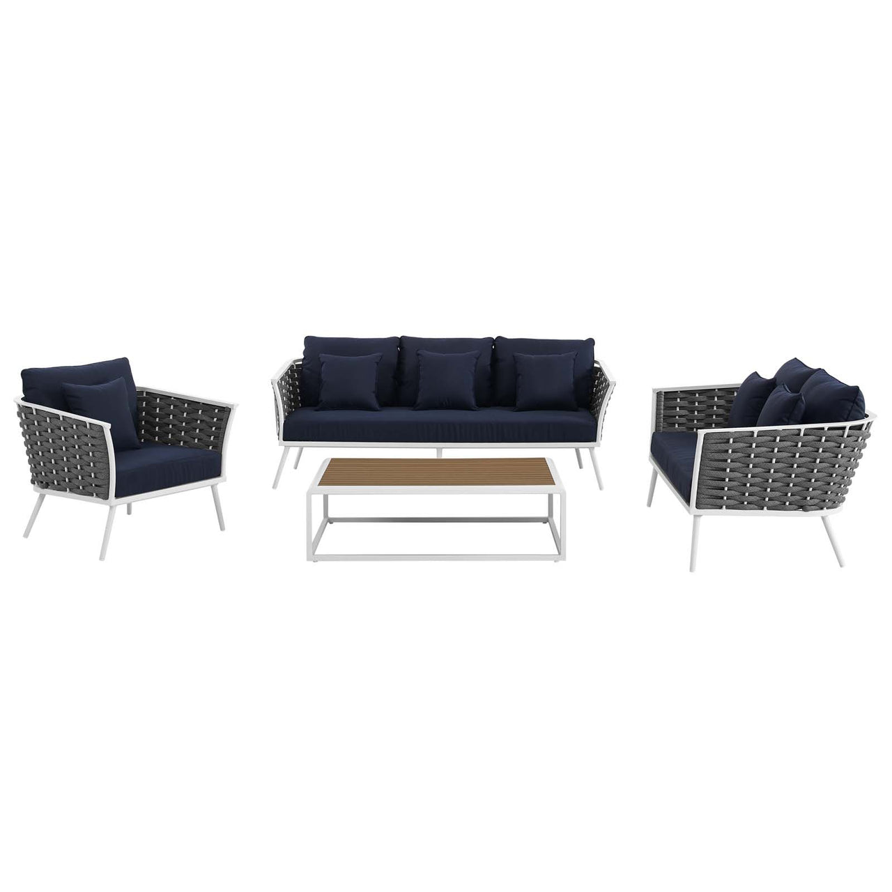 Stellan 4-Piece Alfresco Sectional Sofa Set, White & Navy