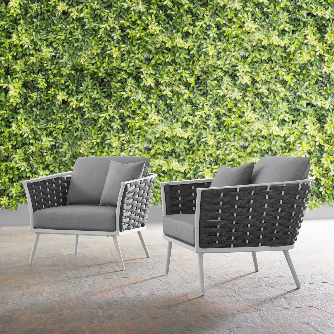 Stellan Alfresco Armchair Set of 2, White & Gray