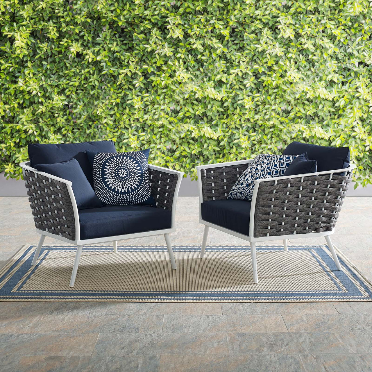 Stellan Alfresco Armchair Set of 2, White & Navy