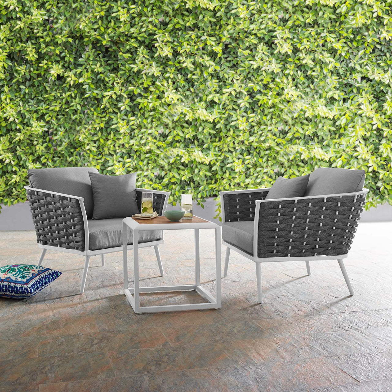 Stellan 3-Piece Alfresco Sectional Sofa Set, White & Gray