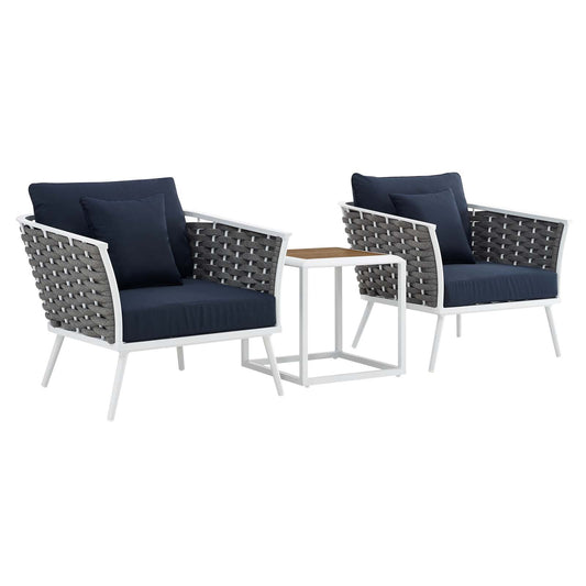 Stellan 3-Piece Alfresco Sectional Sofa Set, White & Navy