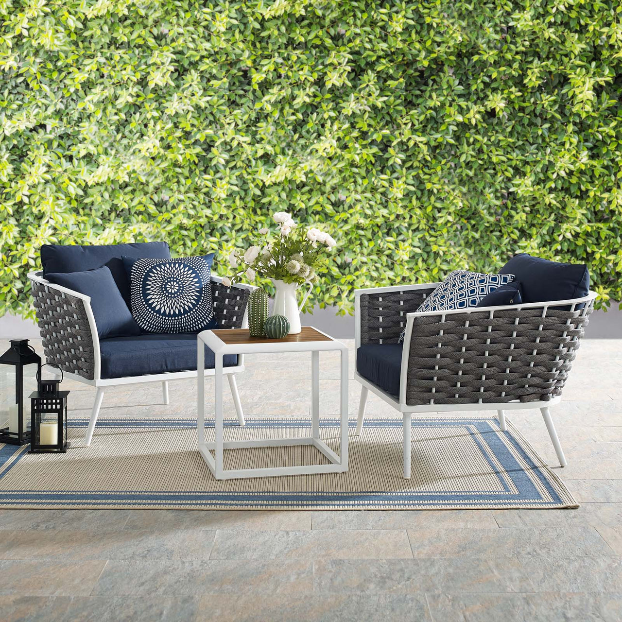 Stellan 3-Piece Alfresco Sectional Sofa Set, White & Navy