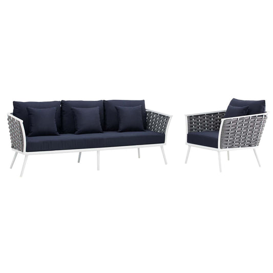 Stellan 2-Piece Alfresco Sectional Sofa Set, White & Navy