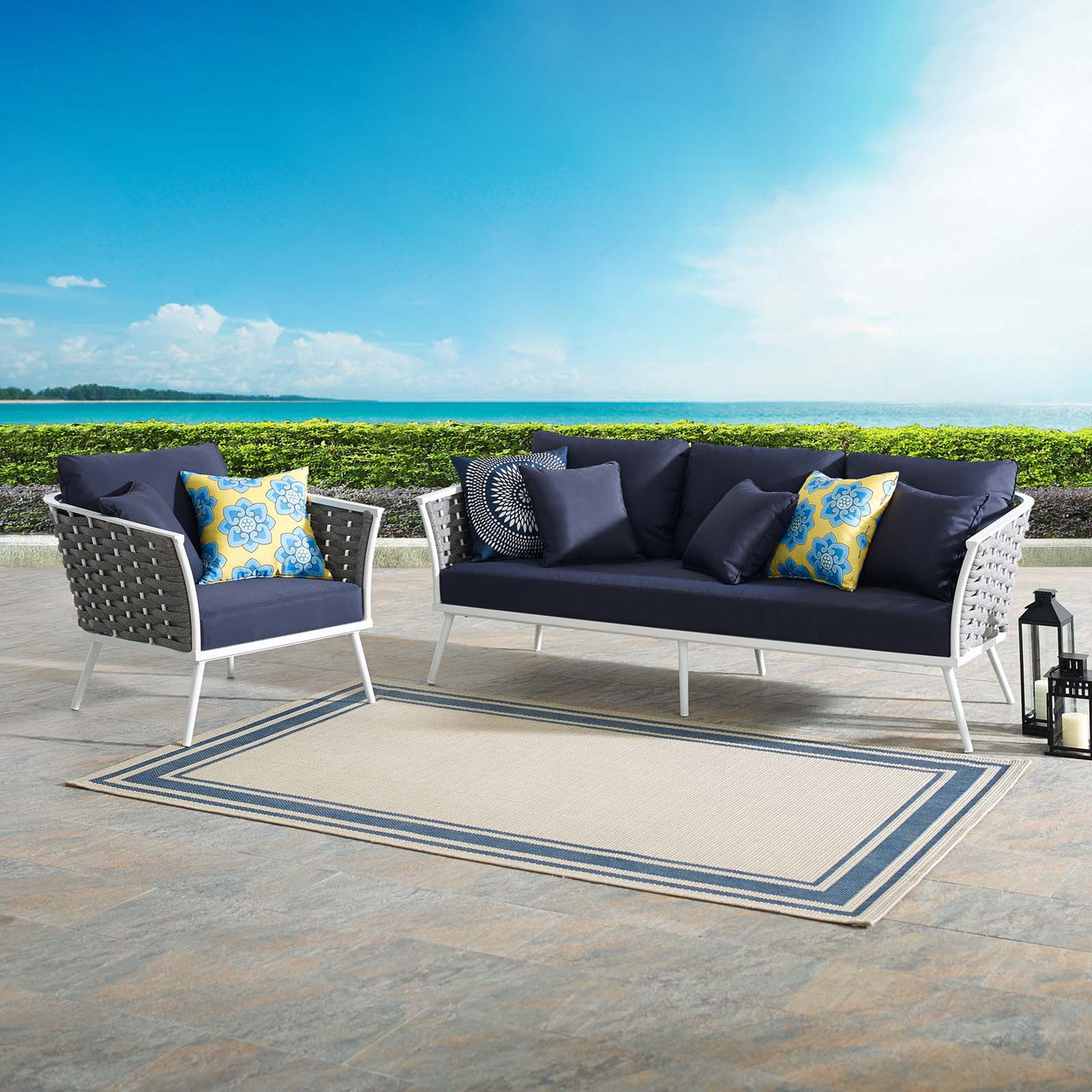 Stellan 2-Piece Alfresco Sectional Sofa Set, White & Navy