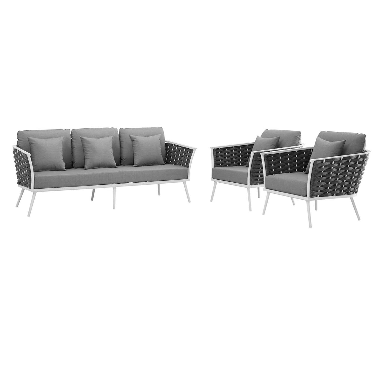 Stellan 3-Piece Alfresco Sectional Sofa Set, White & Gray