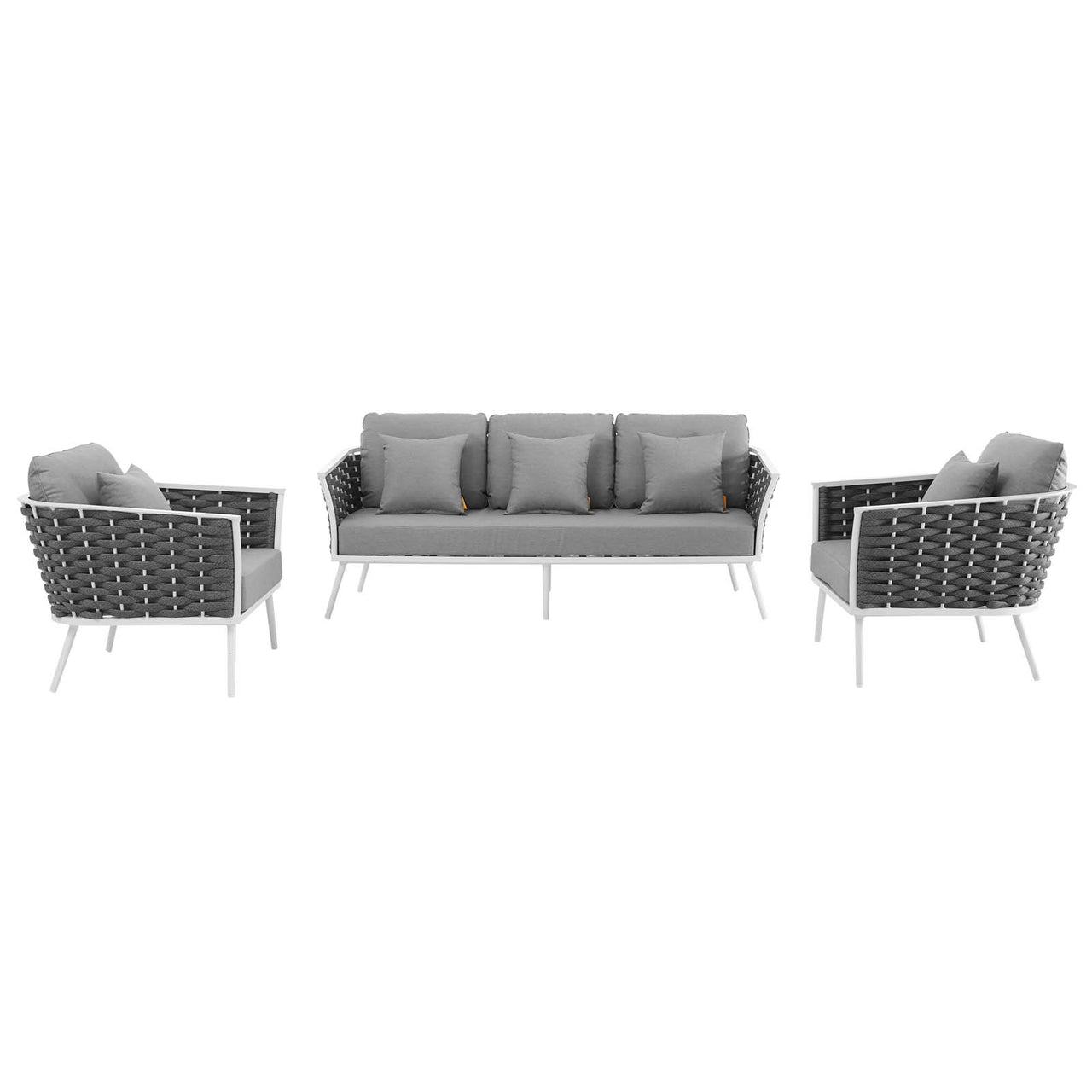 Stellan 3-Piece Alfresco Sectional Sofa Set, White & Gray