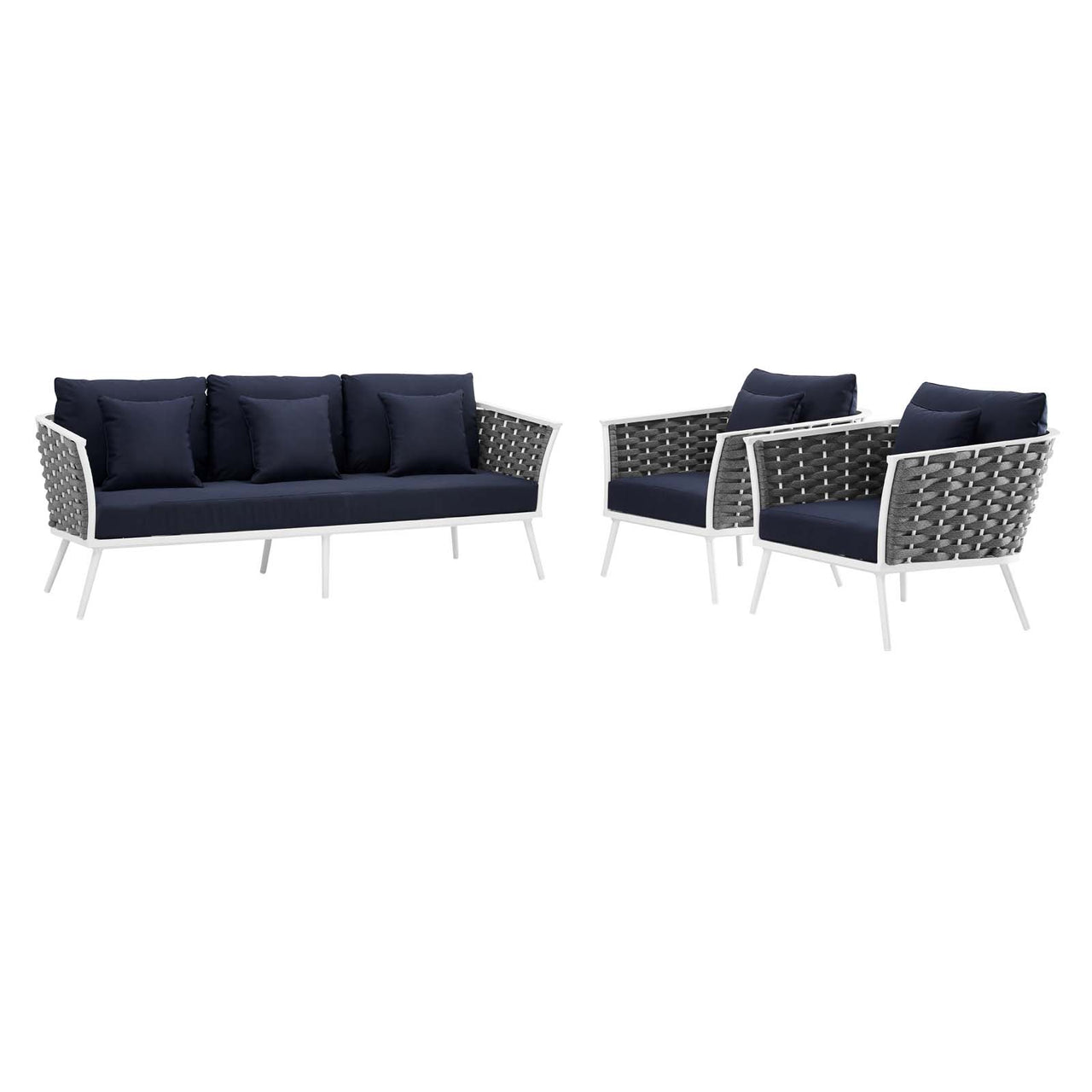 Stellan 3-Piece Alfresco Sectional Sofa Set, White & Navy