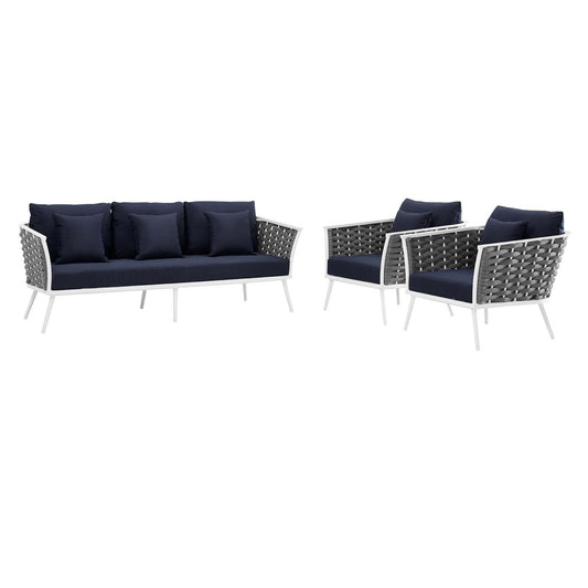 Stellan 3-Piece Alfresco Sectional Sofa Set, White & Navy
