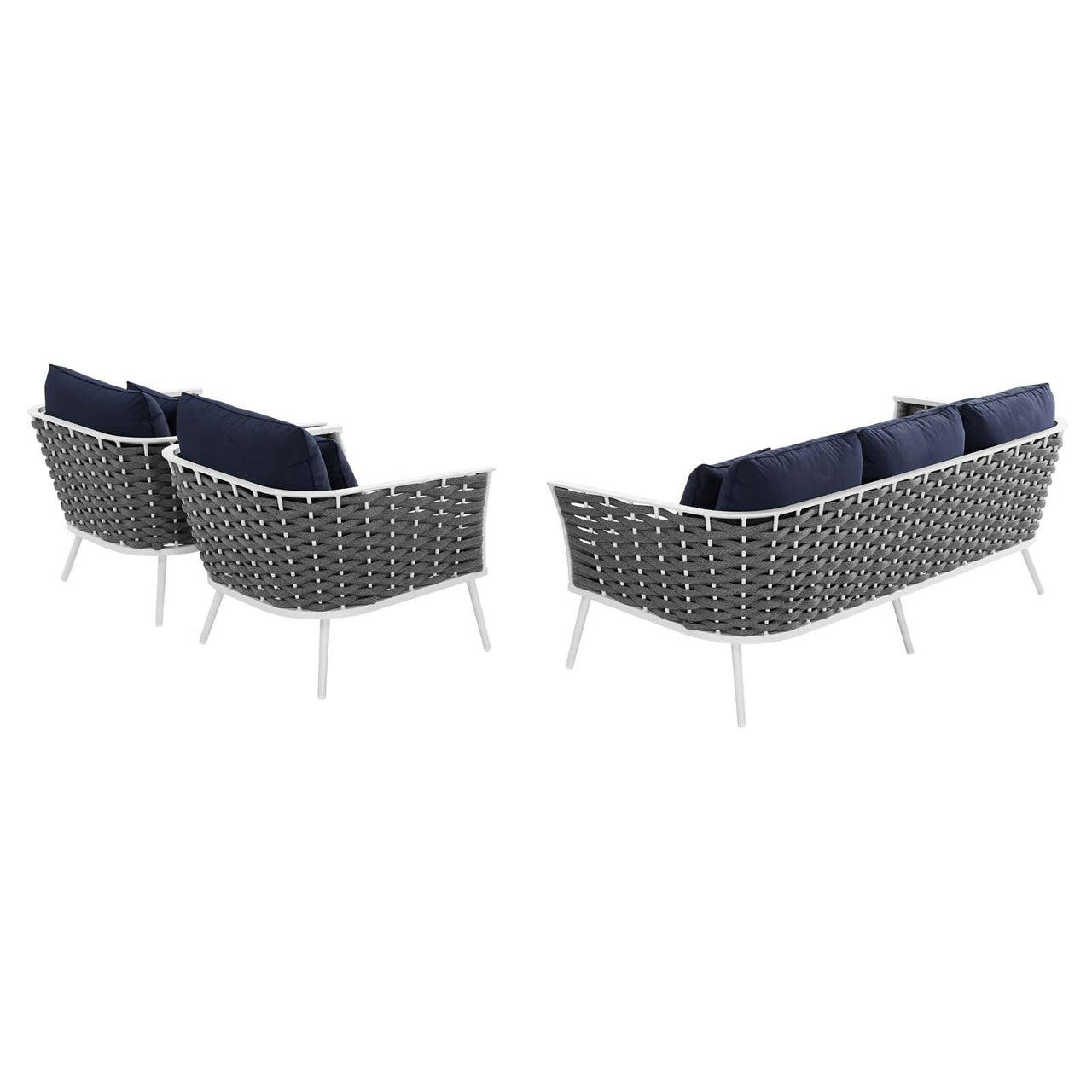 Stellan 3-Piece Alfresco Sectional Sofa Set, White & Navy