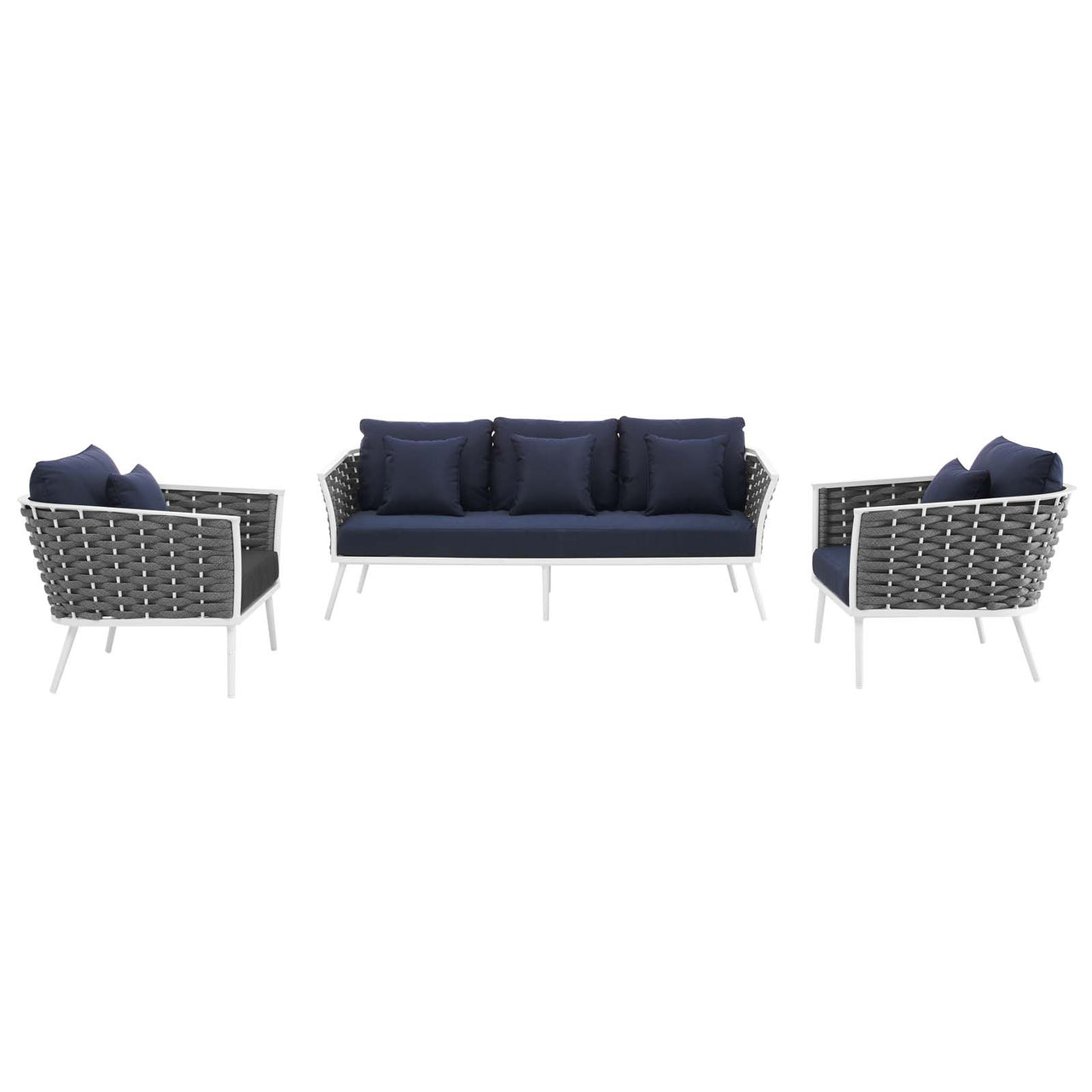 Stellan 3-Piece Alfresco Sectional Sofa Set, White & Navy