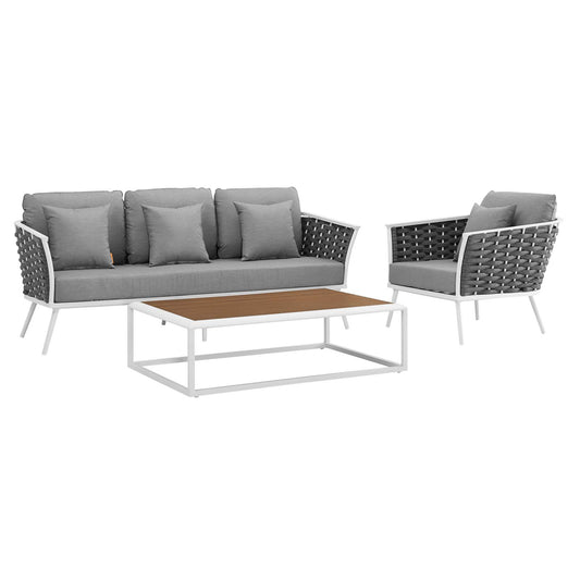 Stellan 3-Piece Alfresco Sectional Sofa Set, White & Gray