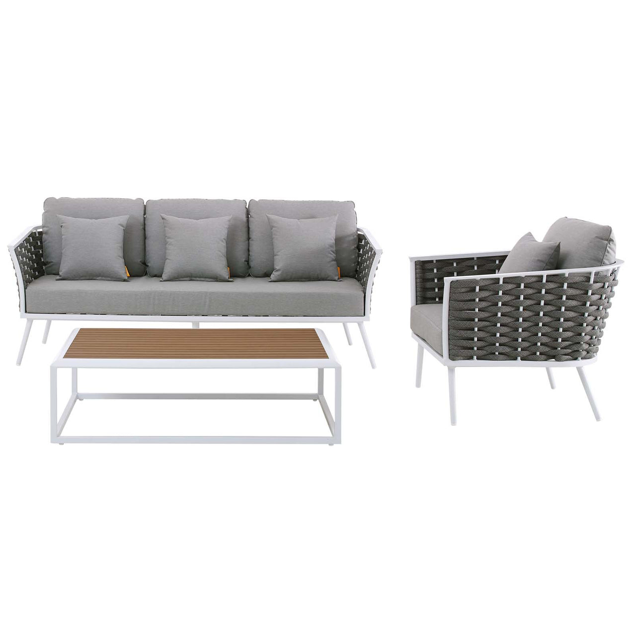 Stellan 3-Piece Alfresco Sectional Sofa Set, White & Gray