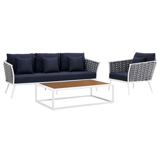 Stellan 3-Piece Alfresco Sectional Sofa Set, White & Navy