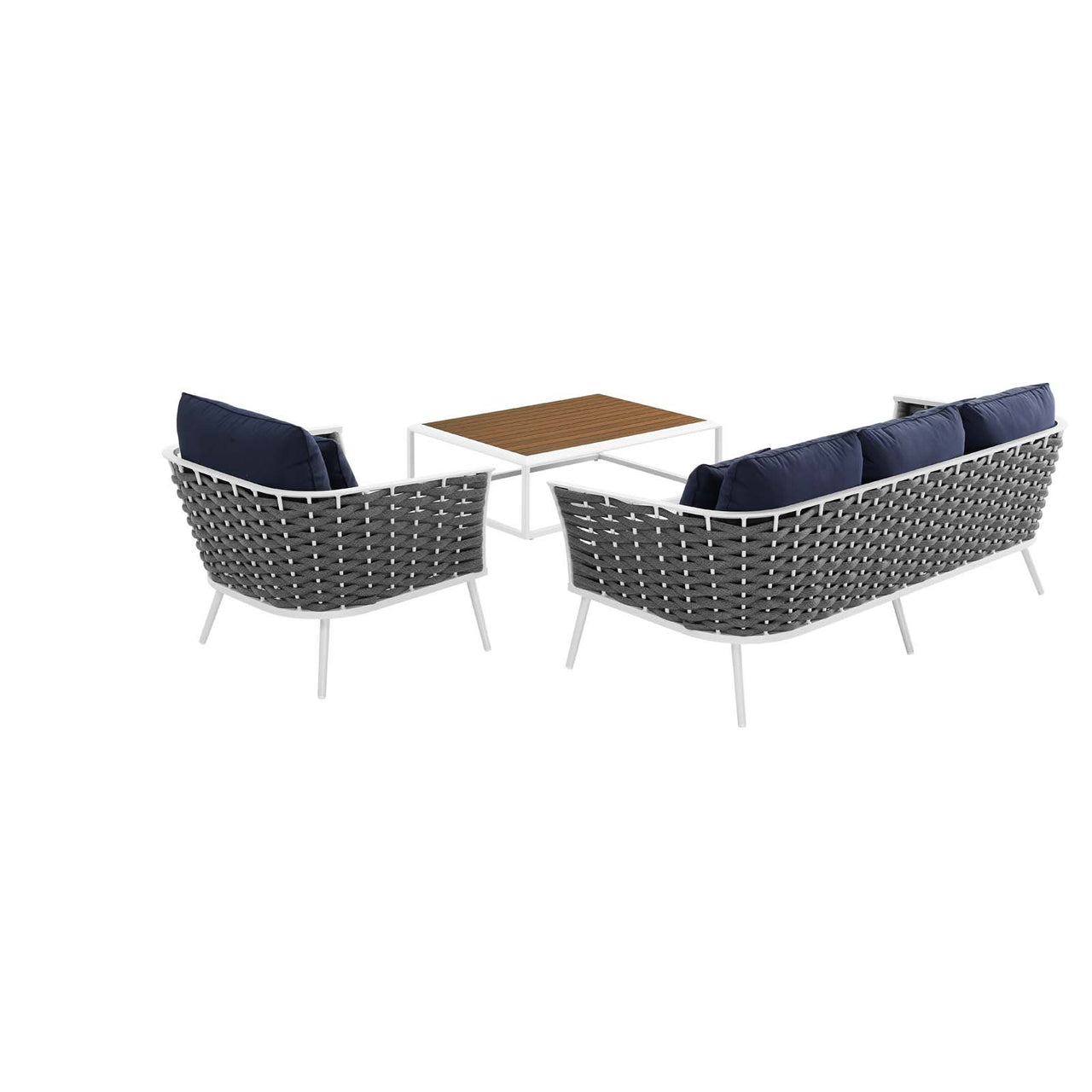 Stellan 3-Piece Alfresco Sectional Sofa Set, White & Navy