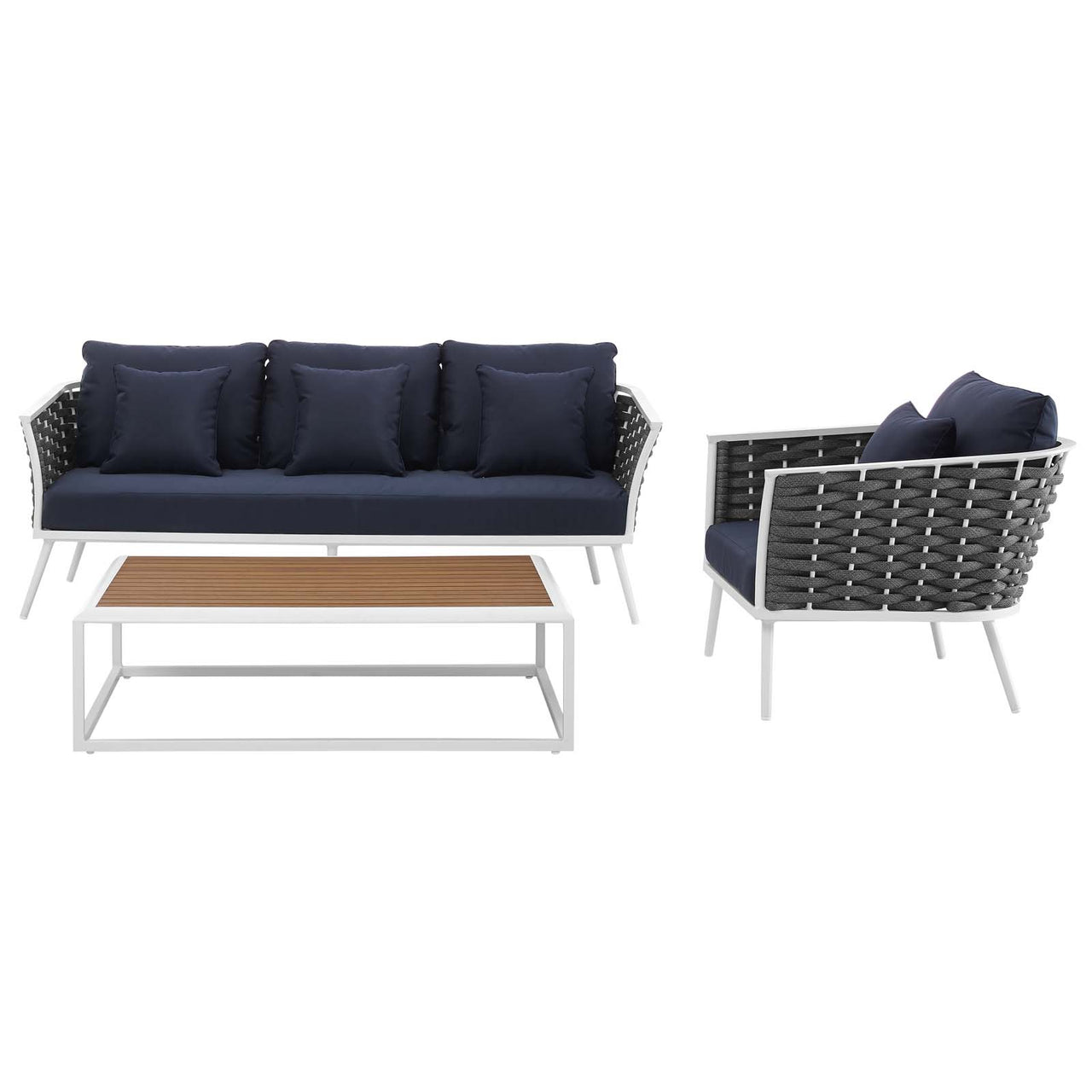Stellan 3-Piece Alfresco Sectional Sofa Set, White & Navy