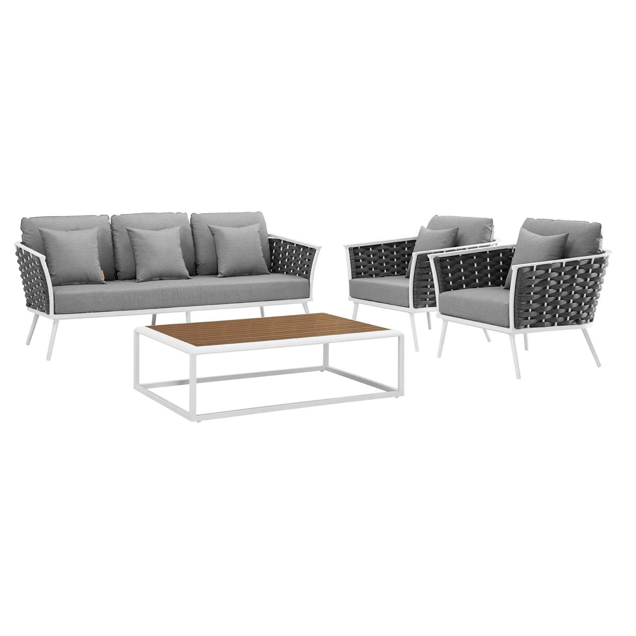 Stellan 4-Piece Alfresco Sectional Sofa Set, White & Gray