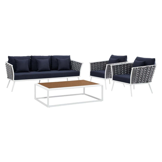Stellan 4-Piece Alfresco Sectional Sofa Set, White & Navy