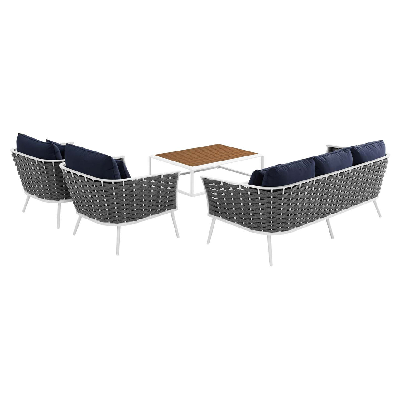 Stellan 4-Piece Alfresco Sectional Sofa Set, White & Navy