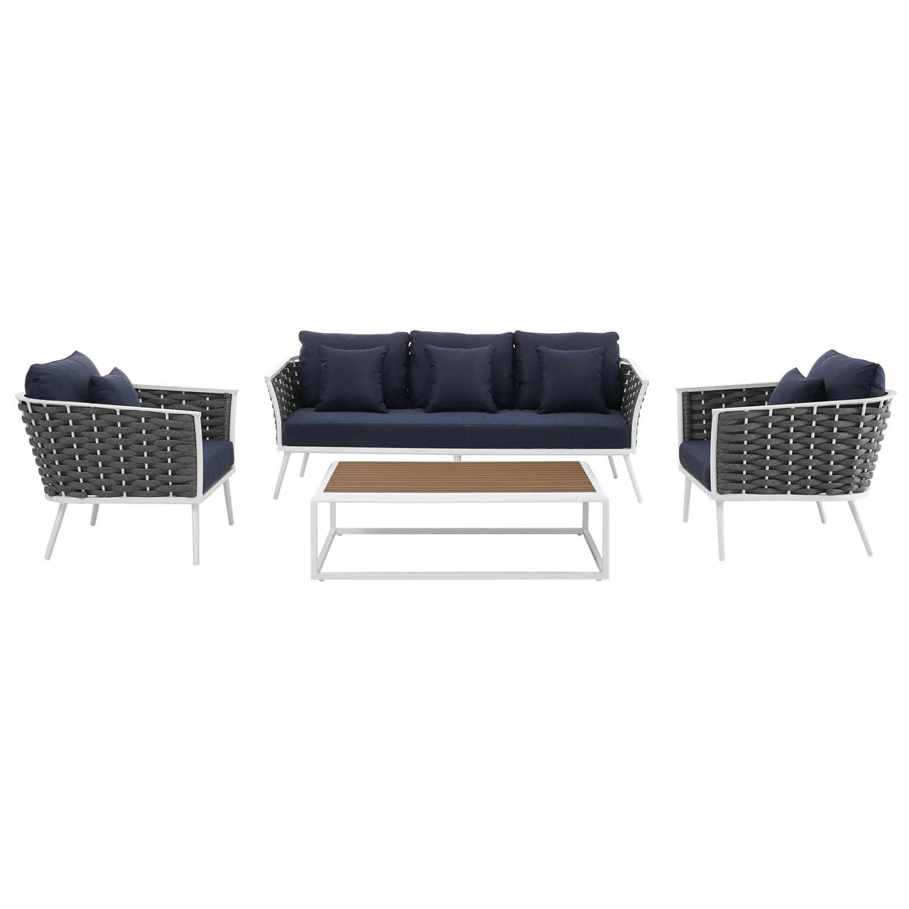 Stellan 4-Piece Alfresco Sectional Sofa Set, White & Navy
