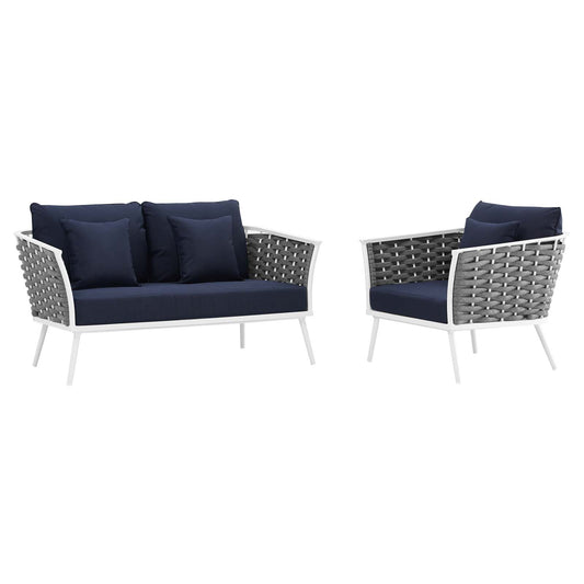 Stellan 2-Piece Alfresco Sectional Sofa Set, White & Navy