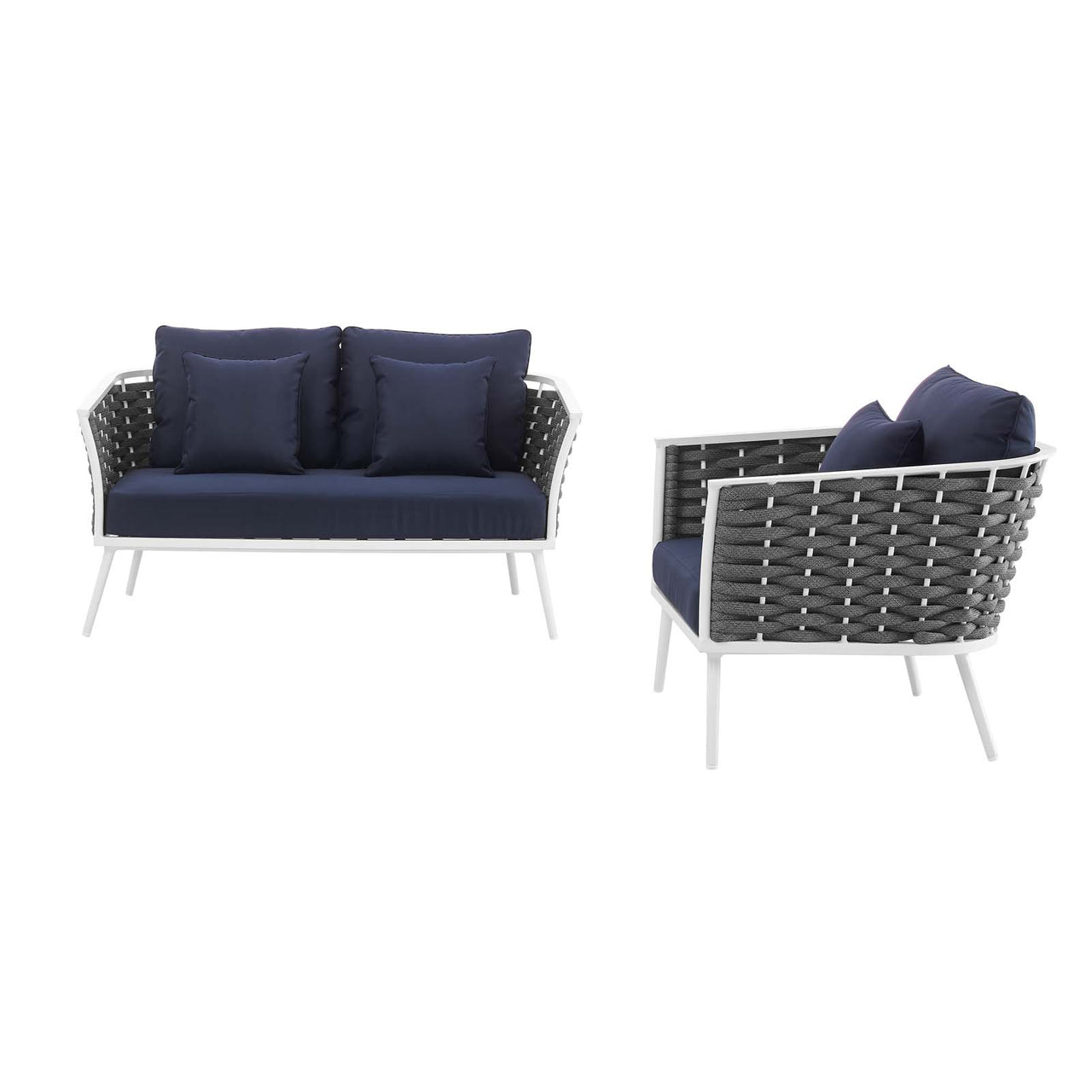 Stellan 2-Piece Alfresco Sectional Sofa Set, White & Navy