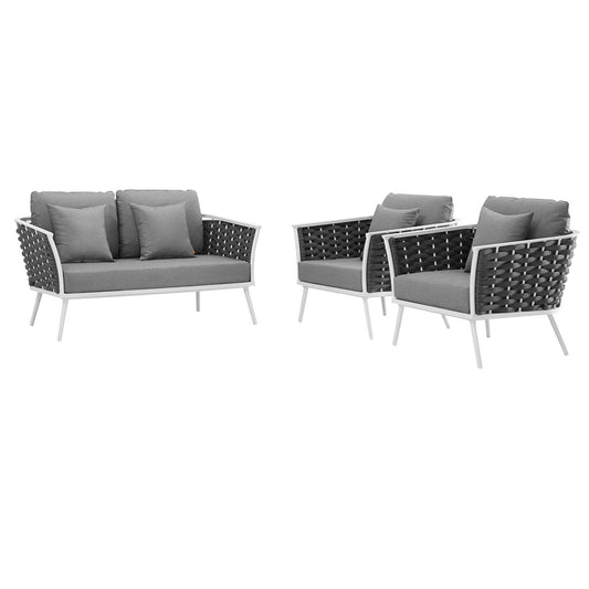 Stellan 3-Piece Alfresco Sectional Sofa Set, White & Gray