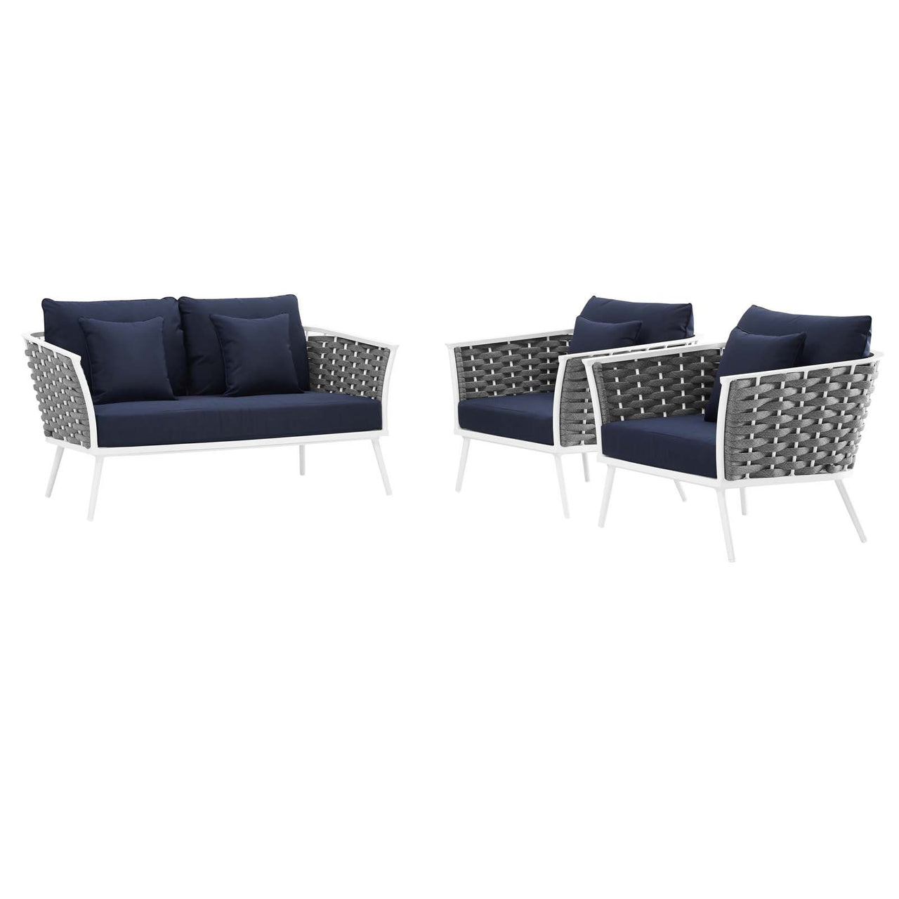 Stellan 3-Piece Alfresco Sectional Sofa Set, White & Navy