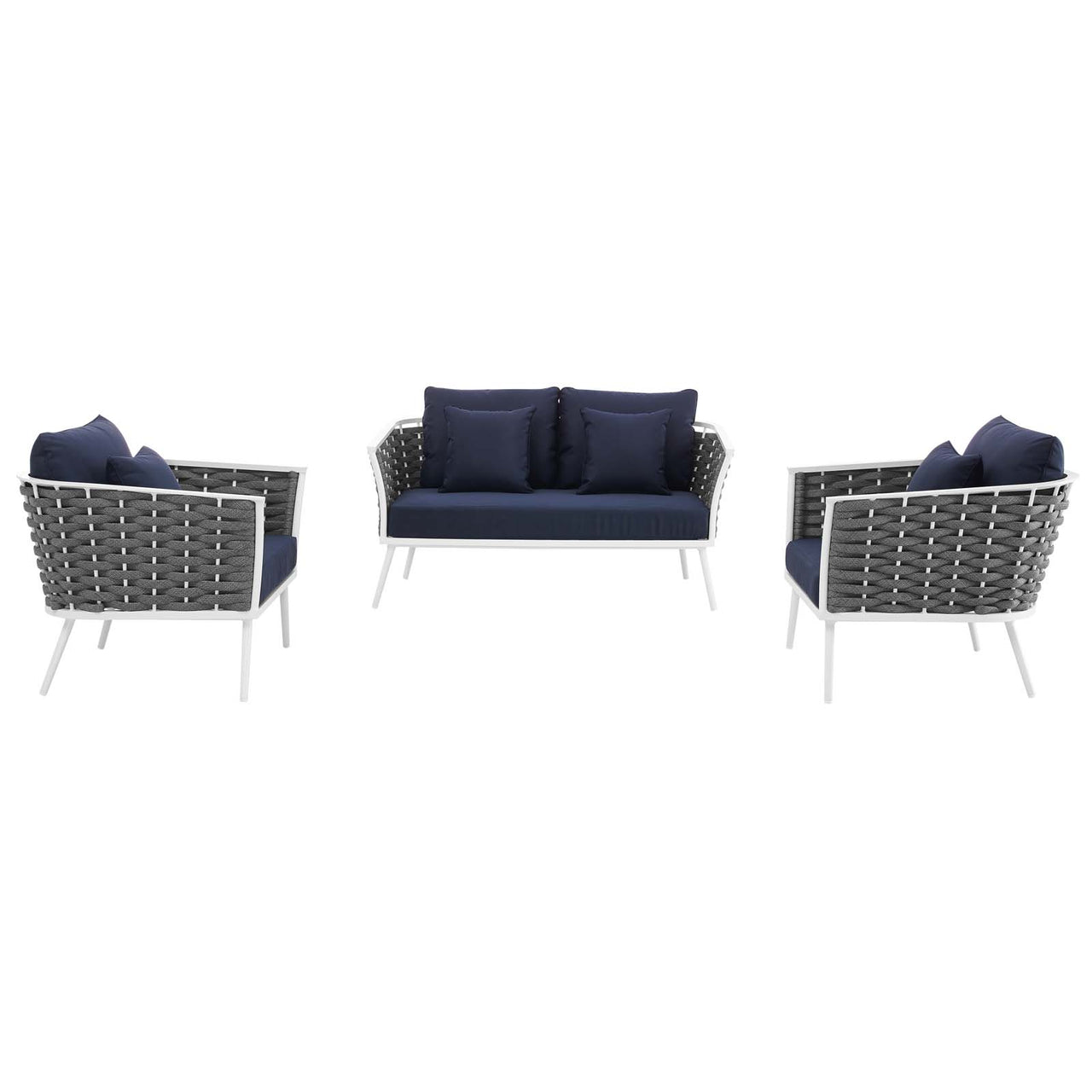 Stellan 3-Piece Alfresco Sectional Sofa Set, White & Navy