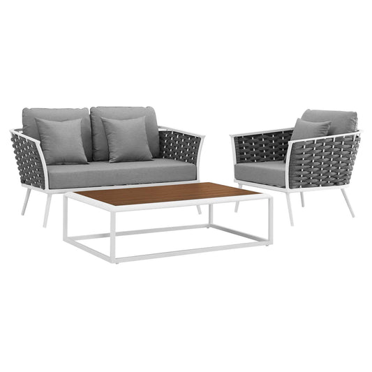 Stellan 3-Piece Alfresco Sectional Sofa Set, White & Gray