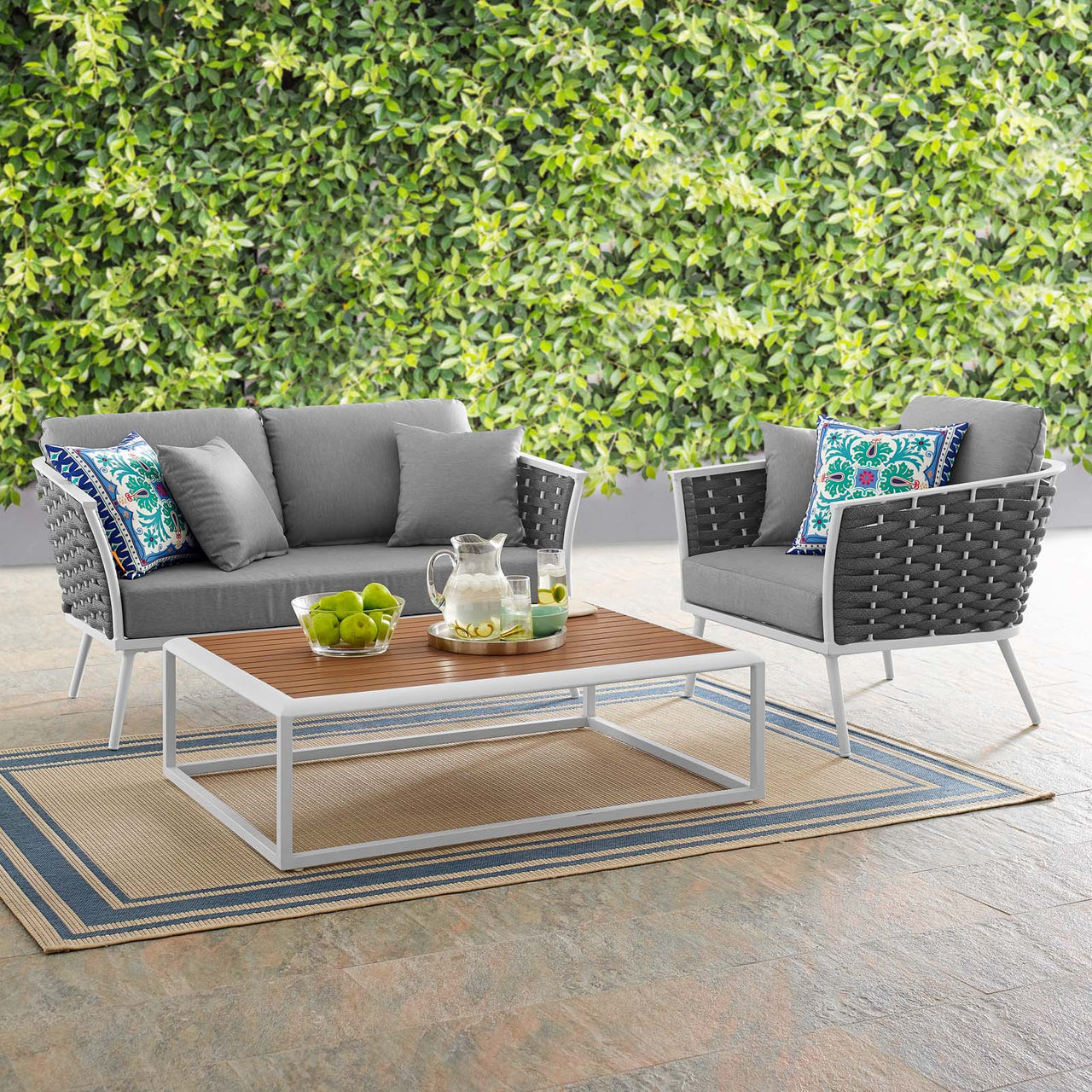 Stellan 3-Piece Alfresco Sectional Sofa Set, White & Gray