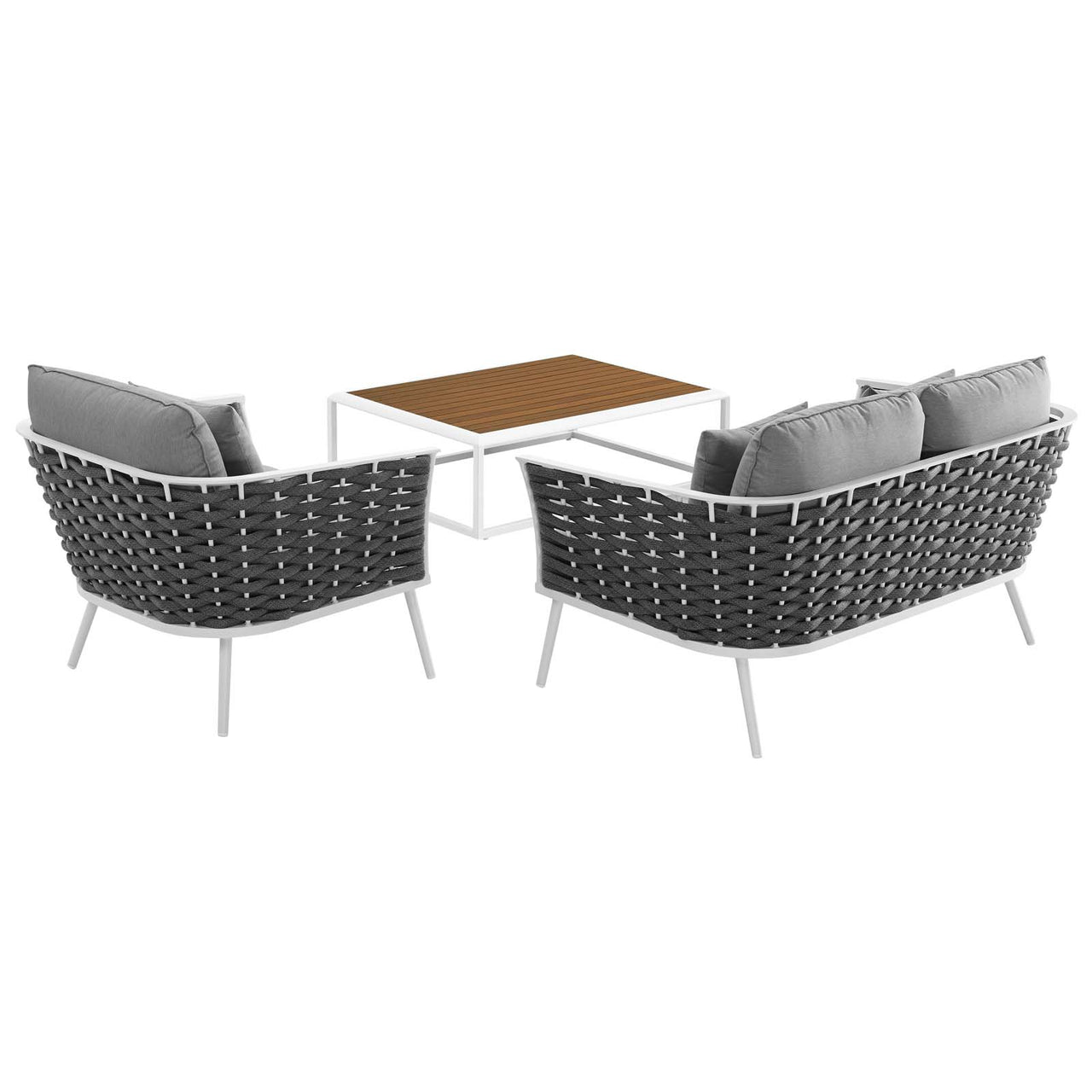 Stellan 3-Piece Alfresco Sectional Sofa Set, White & Gray