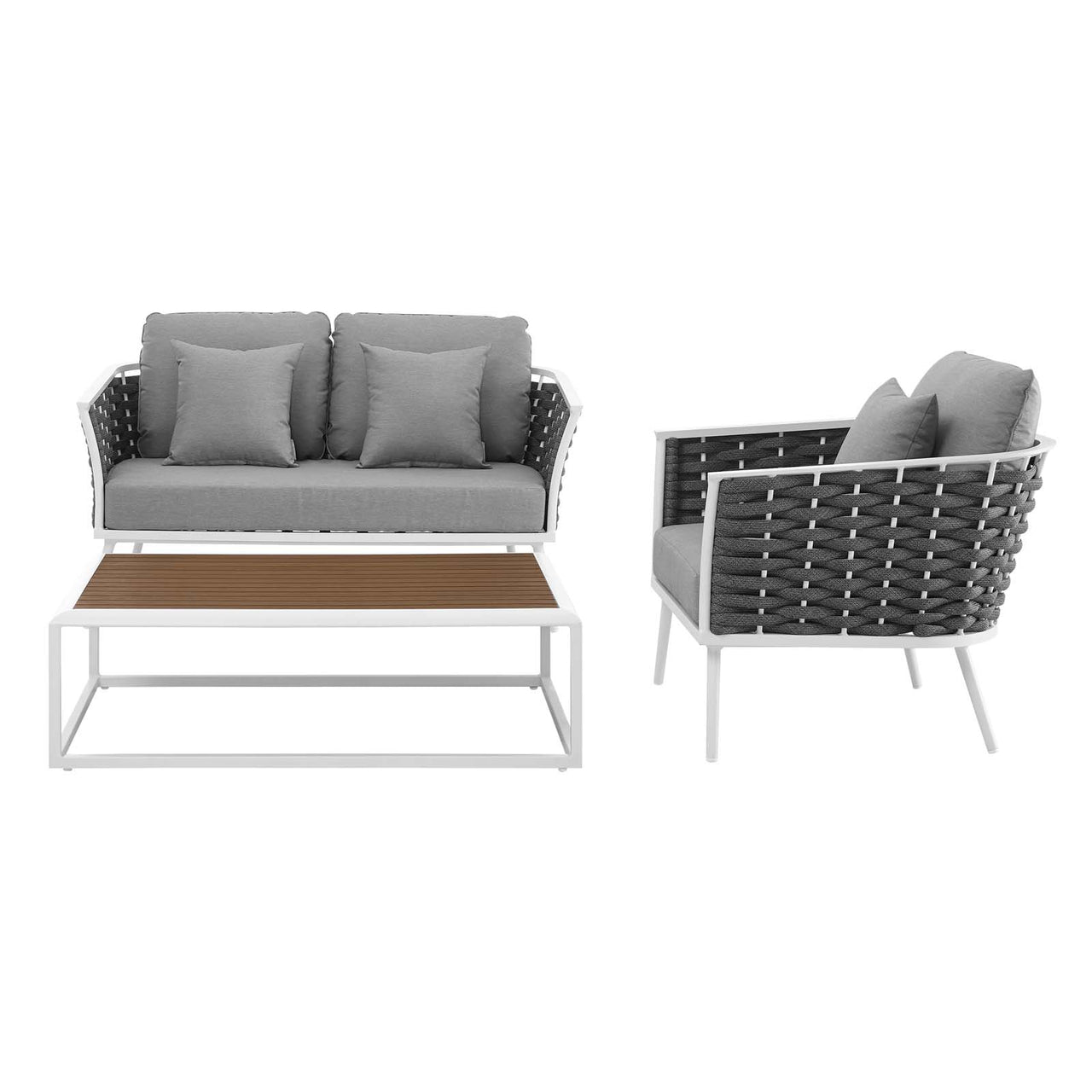 Stellan 3-Piece Alfresco Sectional Sofa Set, White & Gray