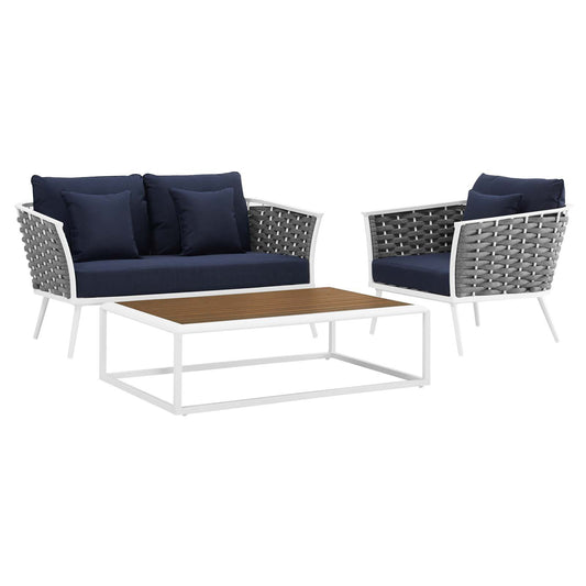 Stellan 3-Piece Alfresco Sectional Sofa Set, White & Navy