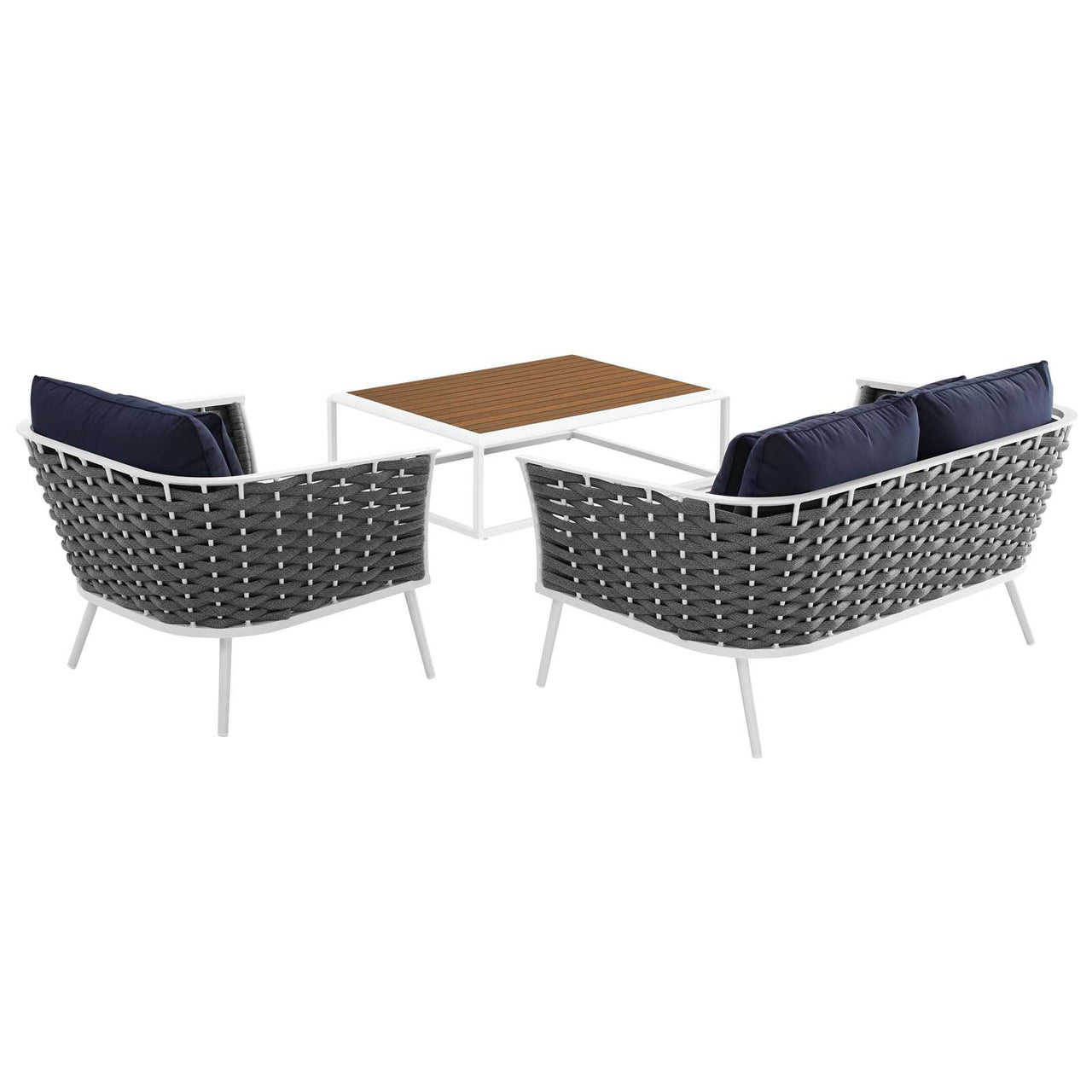 Stellan 3-Piece Alfresco Sectional Sofa Set, White & Navy