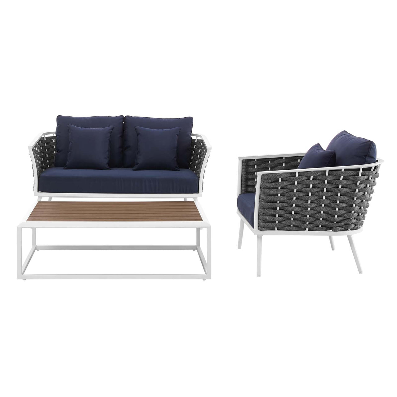 Stellan 3-Piece Alfresco Sectional Sofa Set, White & Navy