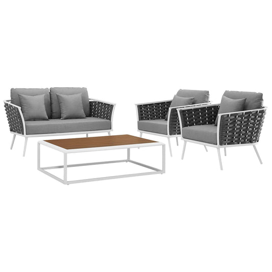Stellan 4-Piece Alfresco Sectional Sofa Set, White & Gray
