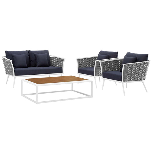 Stellan 4-Piece Alfresco Sectional Sofa Set, White & Navy