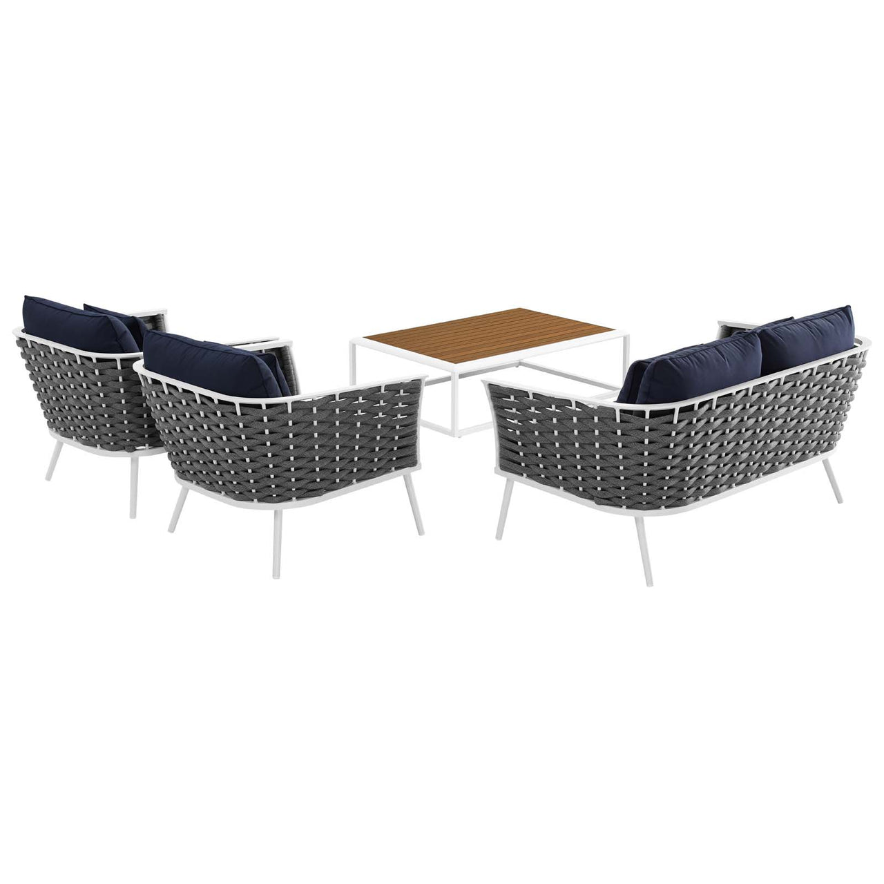 Stellan 4-Piece Alfresco Sectional Sofa Set, White & Navy