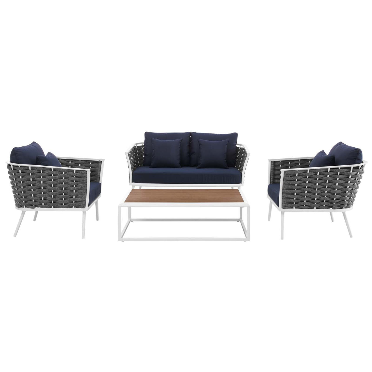 Stellan 4-Piece Alfresco Sectional Sofa Set, White & Navy