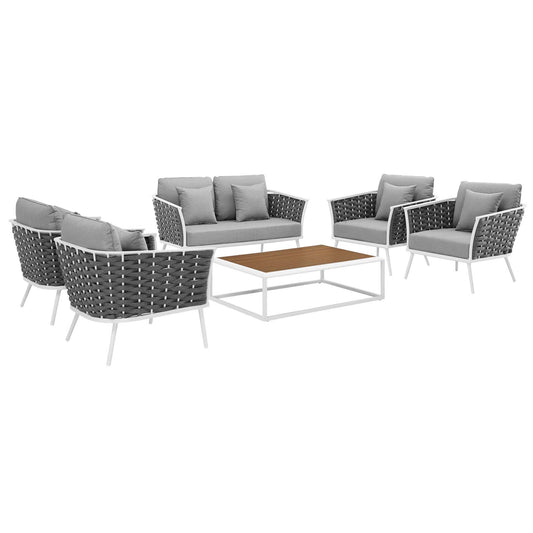 Stellan 6-Piece Alfresco Sectional Sofa Set, White & Gray