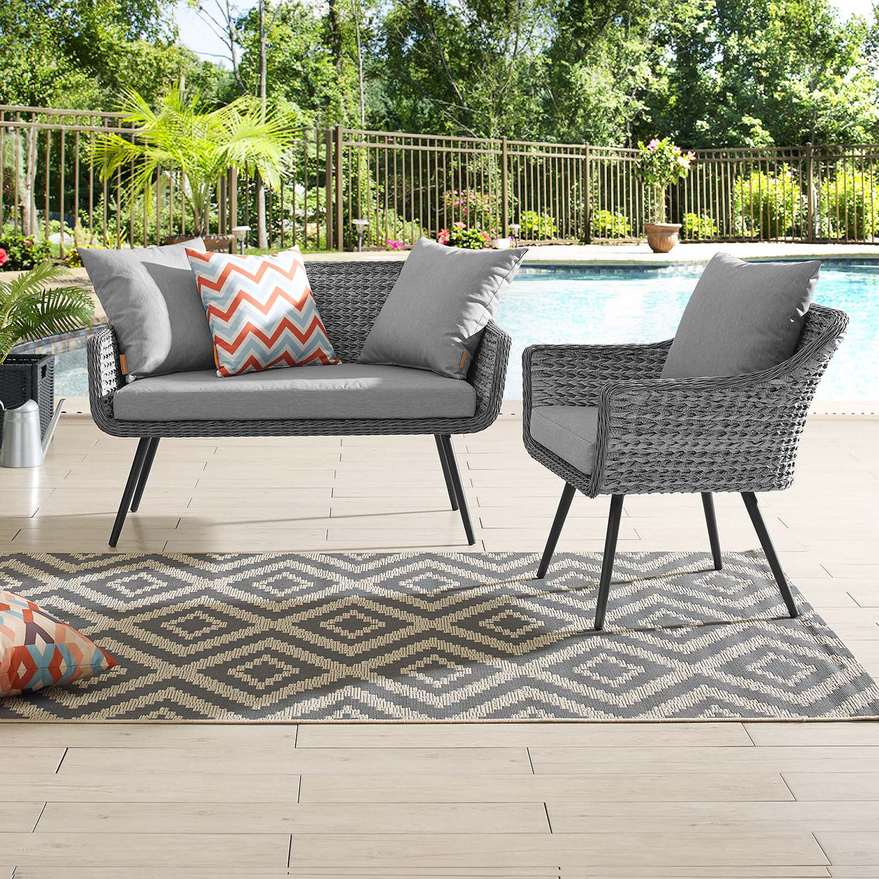 Stratus 2-Piece Alfresco Woven Loveseat and Armchair Set, Gray