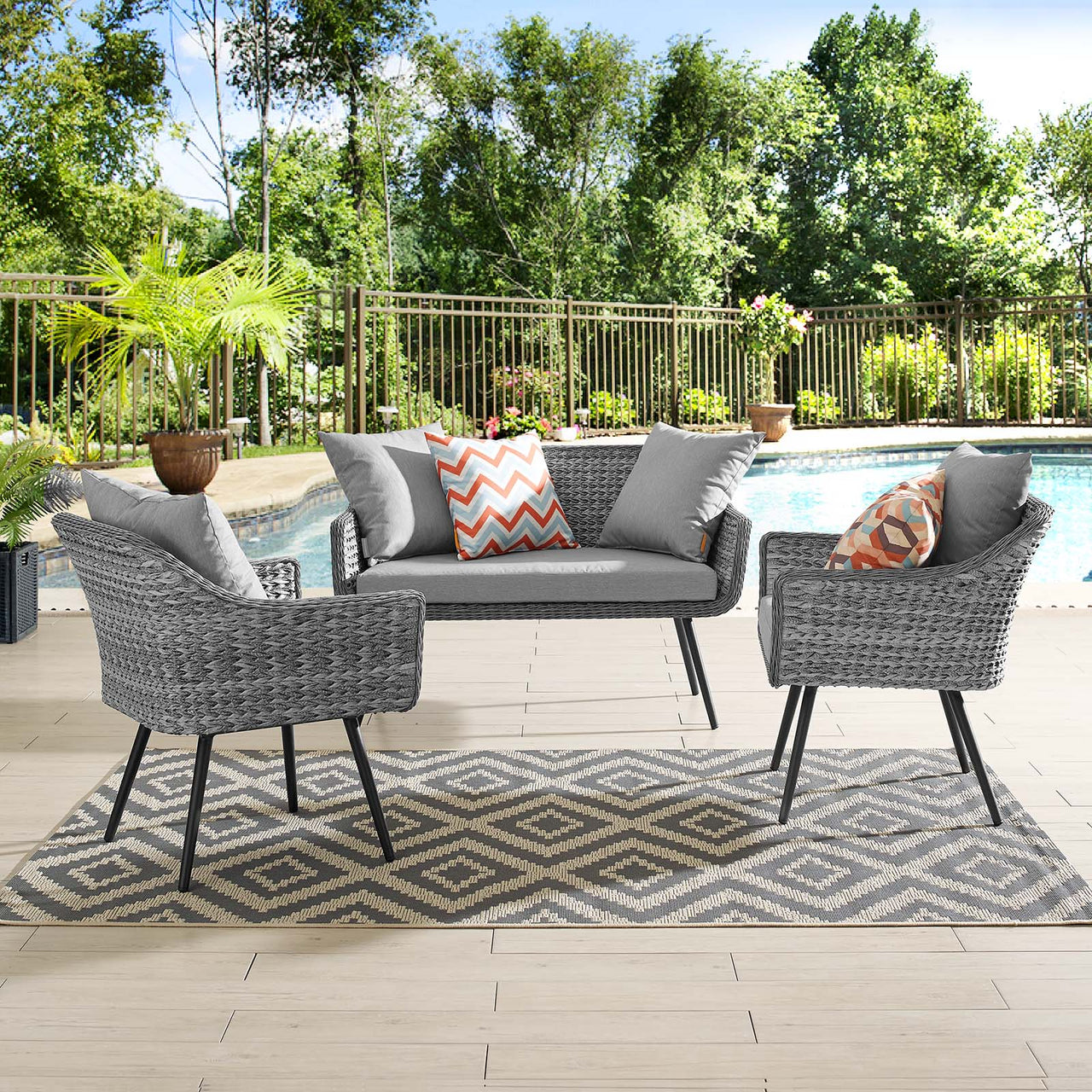Stratus 3-Piece Alfresco Woven Loveseat and Armchair Set, Gray