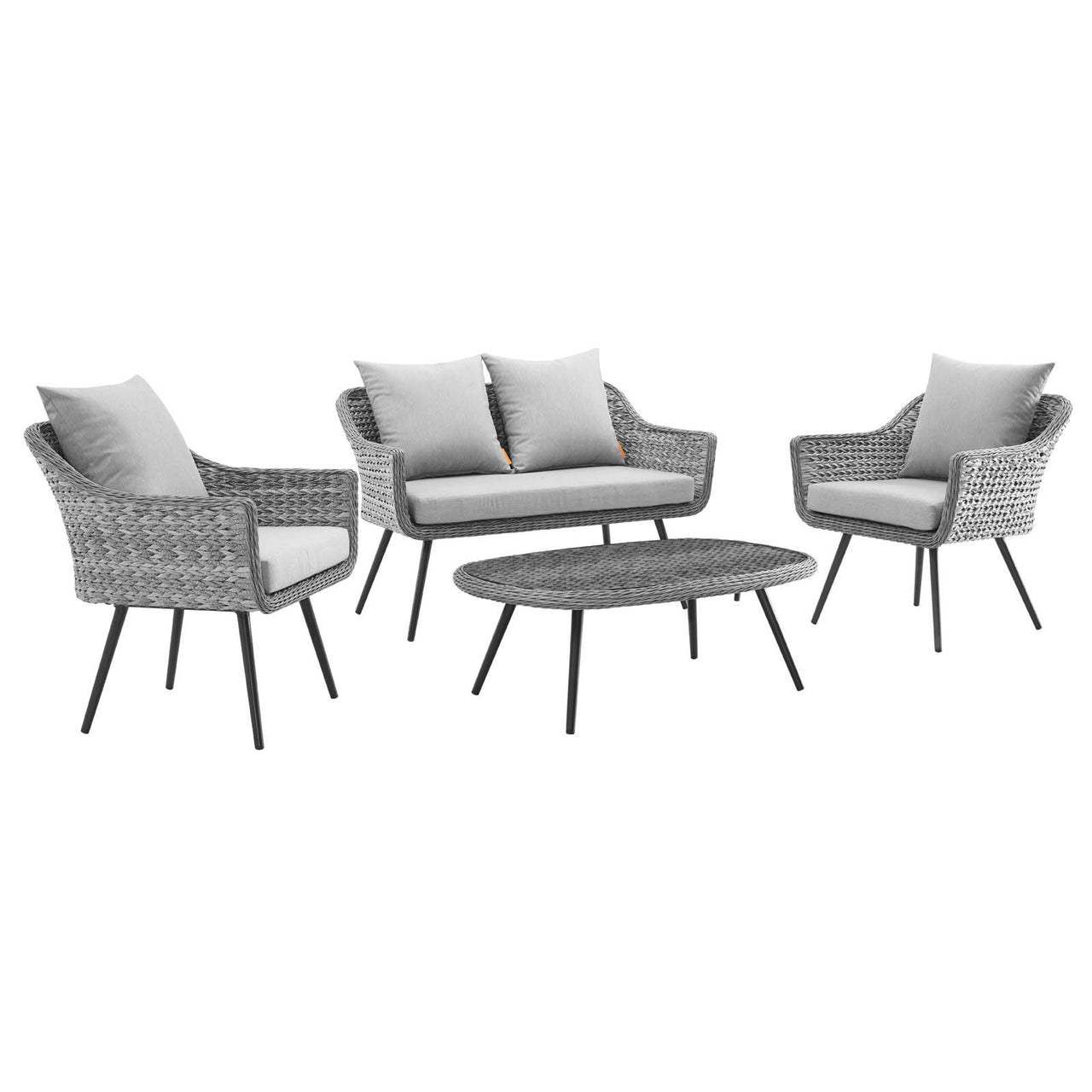 Stratus 4-Piece Alfresco Woven Loveseat Armchair and Coffee Table Set, Gray
