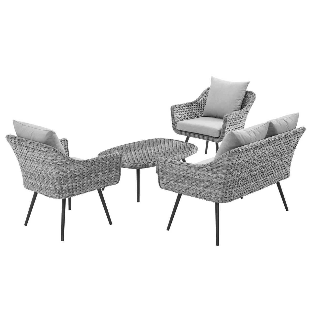 Stratus 4-Piece Alfresco Woven Loveseat Armchair and Coffee Table Set, Gray