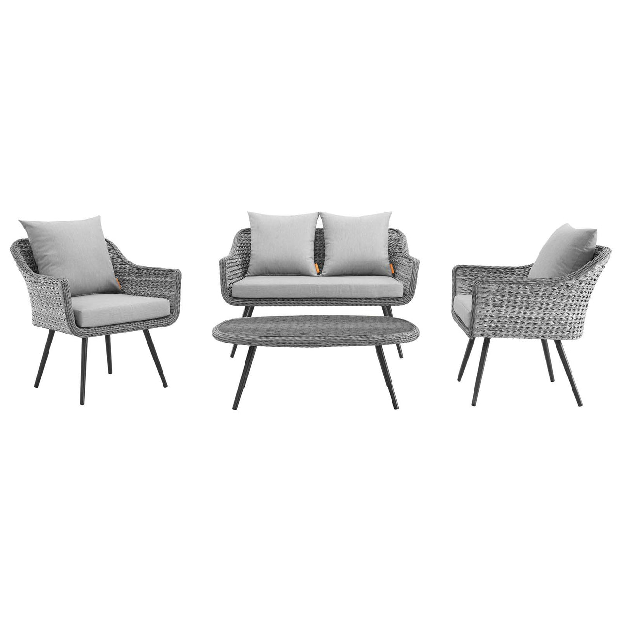 Stratus 4-Piece Alfresco Woven Loveseat Armchair and Coffee Table Set, Gray
