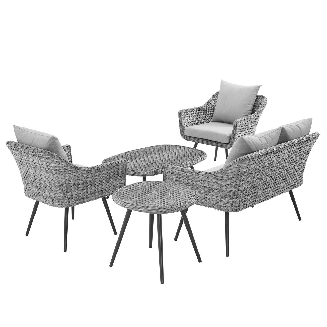 Stratus 5-Piece Alfresco Woven Loveseat Armchair Coffee & Side Table Set, Gray