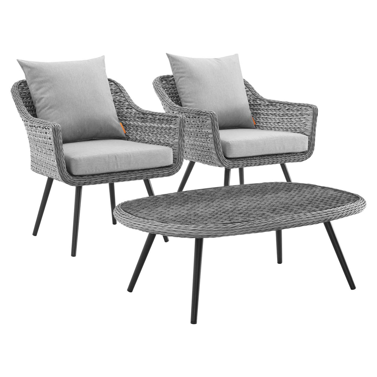 Stratus 3-Piece Alfresco Woven Armchair and Coffee Table Set, Gray
