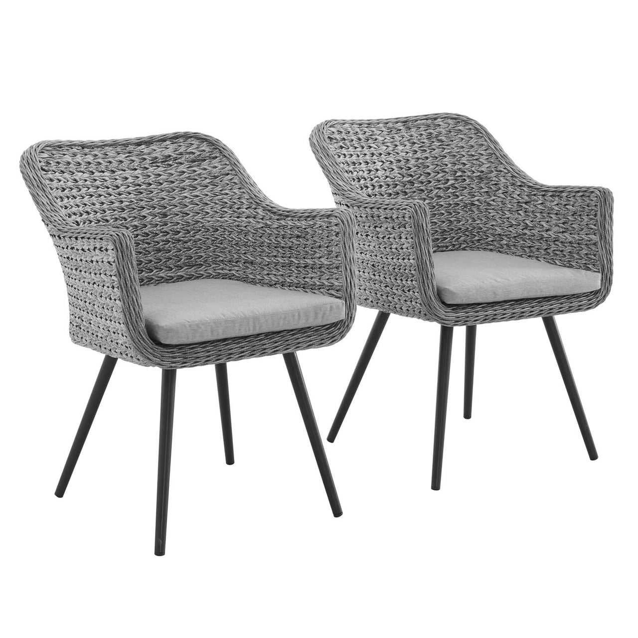 Endeavor Outdoor Patio Wicker Rattan Dining Armchair Set of 2, Gray & Gray