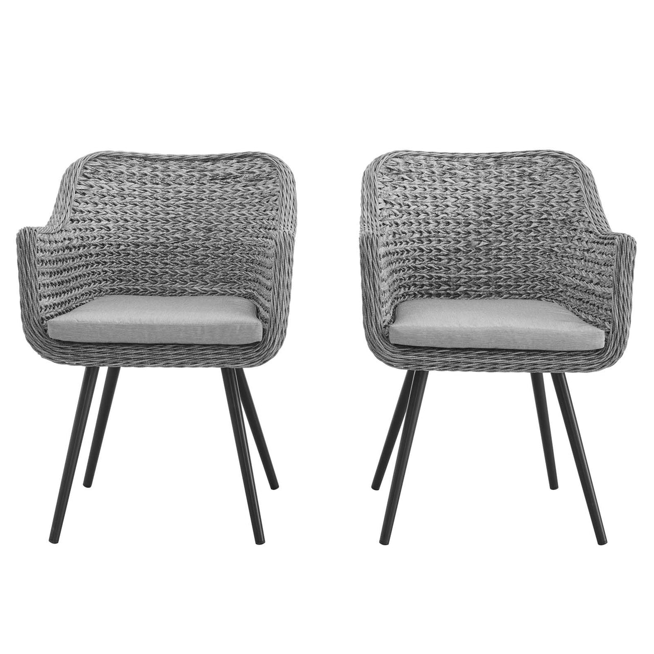 Endeavor Outdoor Patio Wicker Rattan Dining Armchair Set of 2, Gray & Gray